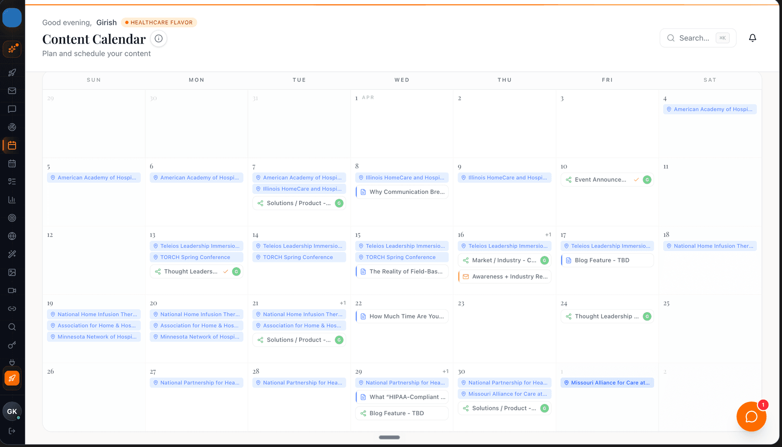 The content calendar
